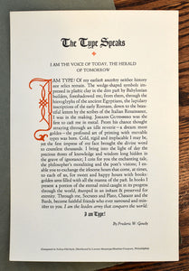 [Village Press | Pamphlet & Broadside] Evening at Deepdene / The Type Speaks