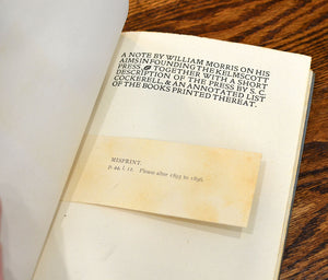 [Kelmscott Press] A Note by William Morris on His Aims in Founding the Kelmscott Press